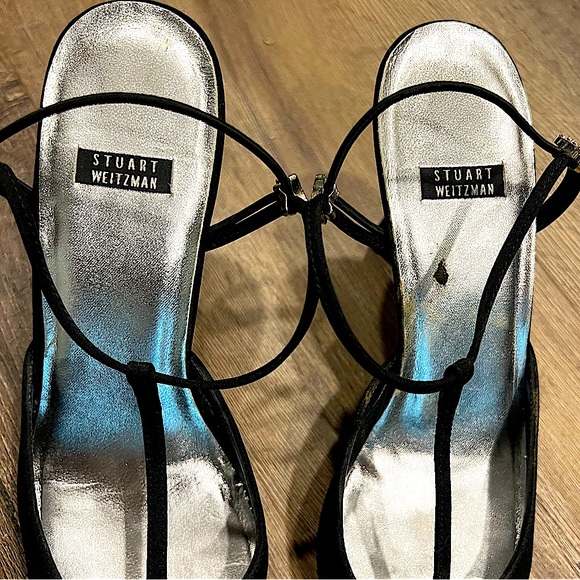 Stuart Weitzman Women’s Black Heels with Jeweled Accent Straps - Picture 8 of 10